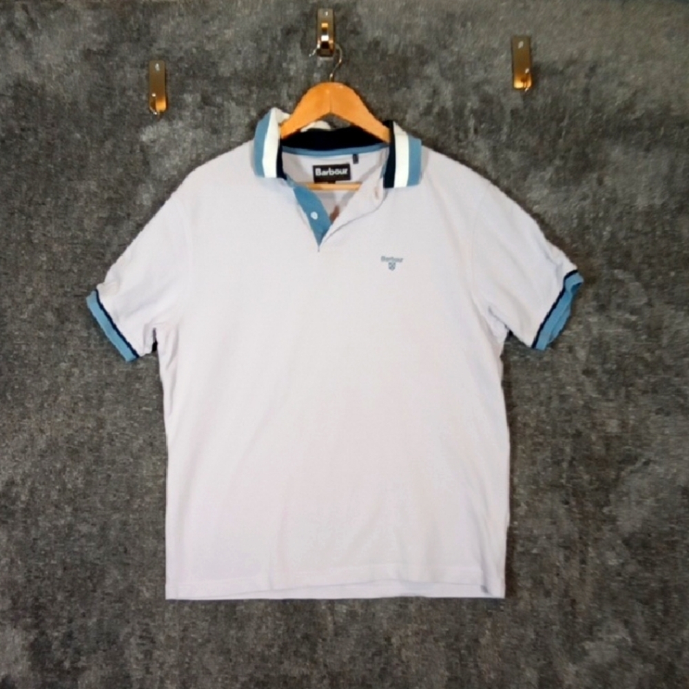 Barbour Bernard Tipped Polo Collar Cuffs Embroidered Shield Preppy Mens XL